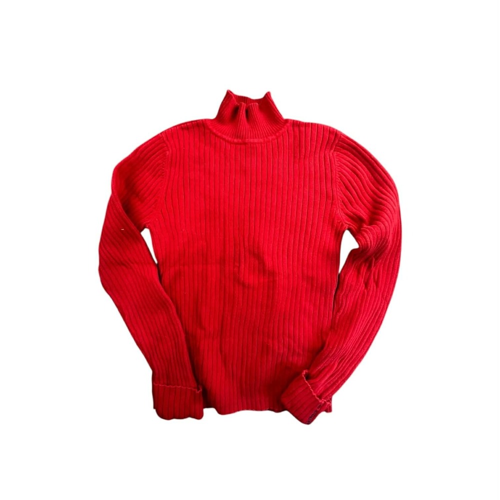 Tommy Hilfiger Jeans‎ Red Ribbed Mock Neck Long Sleeve Sweater Women's L